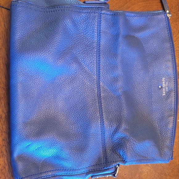 Kate Spade Genuine Leather Cobalt Blue Foldover Handbag Clutch Purse Bag - Picture 2 of 8